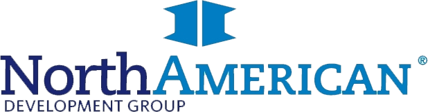 North American Development Group logo in blue and gray text with a stylized blue emblem above