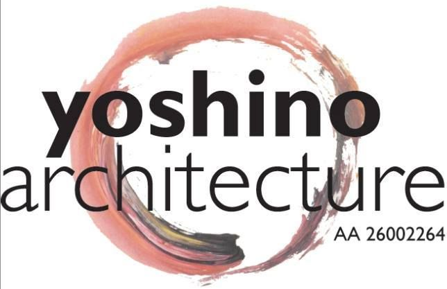 Yoshino Architecture logo with a coral brushstroke circle and black text on white background