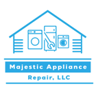 Logo for Majestic Appliance Repair, LLC, featuring appliances inside a house frame, blue and white.