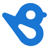 A blue bird with a hole in its beak on a white background.