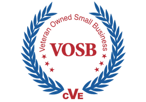 VOSB and CVE logo with blue laurel wreath and red text for Veteran Owned Small Business