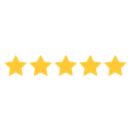 Five yellow stars in a row on a white background