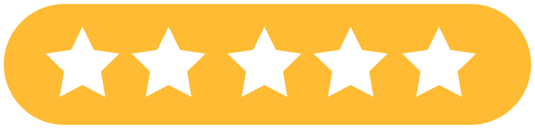 Five white stars in a gold rounded rectangle, indicating high rating.