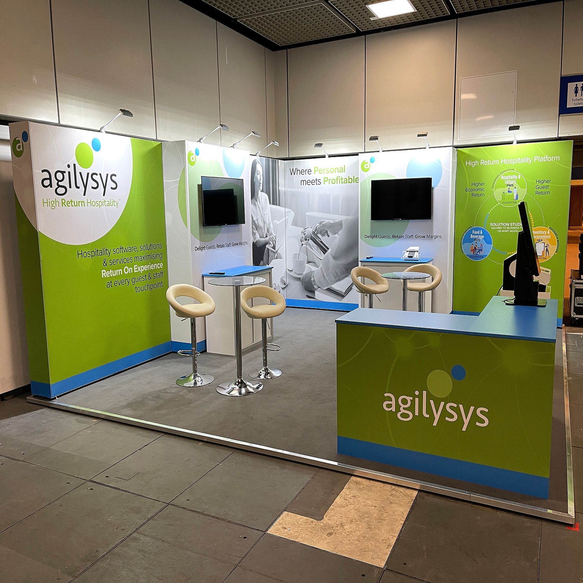 Exhibition Design and Build with podiums and counters