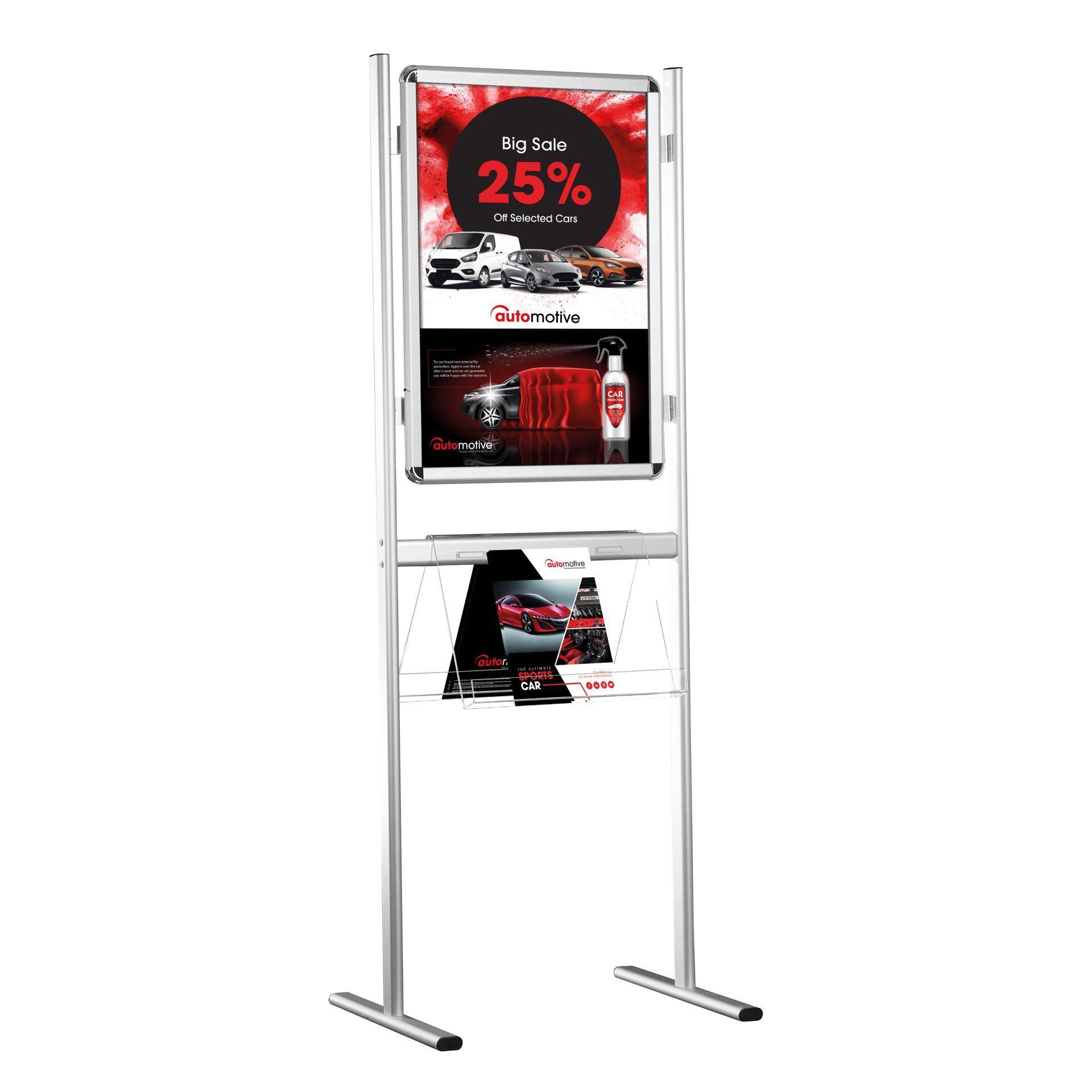 Info Board with Acrylic Shelving - Single or double sided