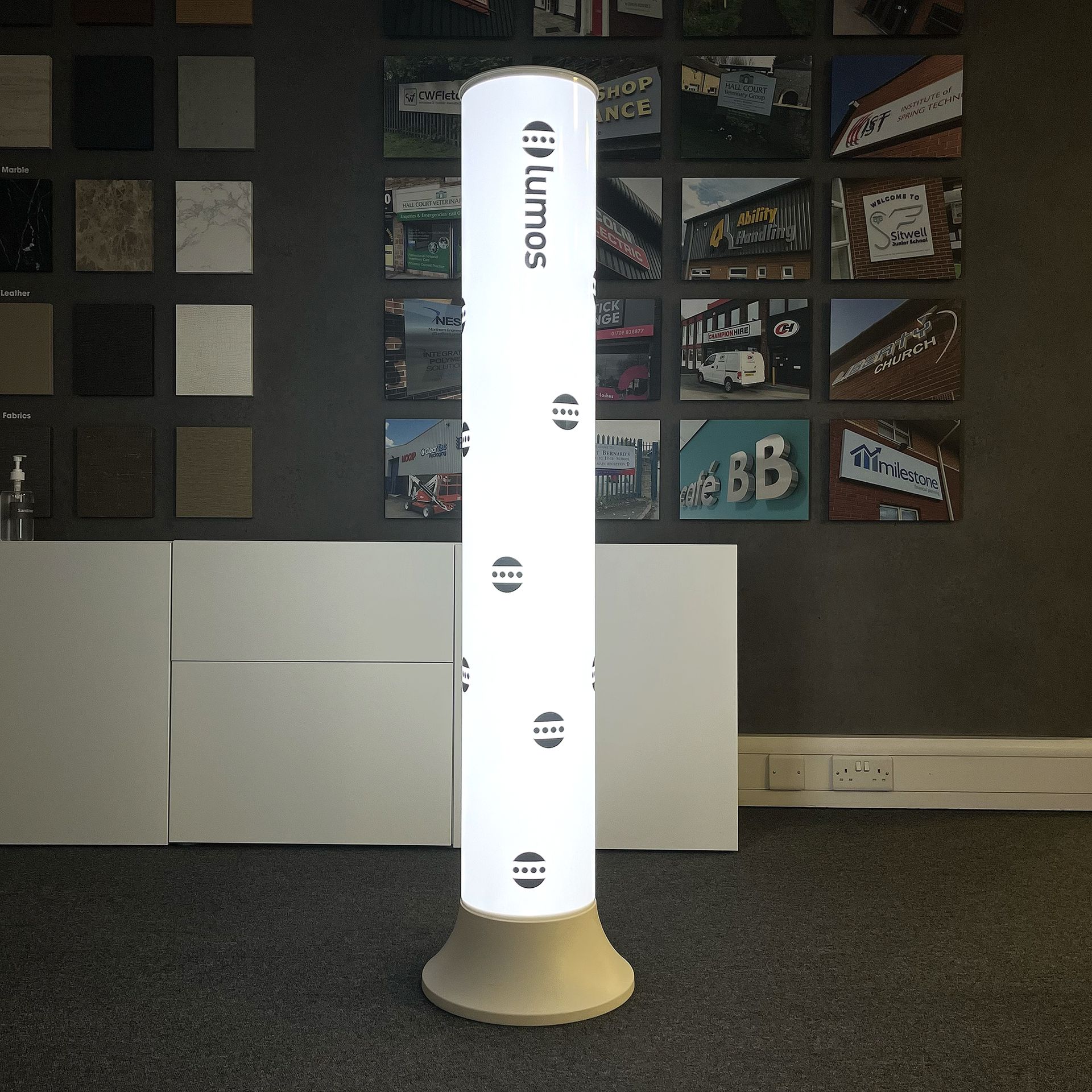 illuminated towers and columns for display