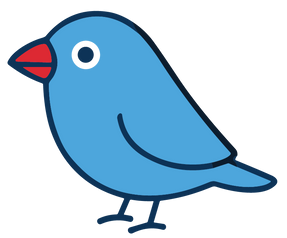Blue cartoon bird with red beak and feet, standing in profile.