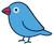 Blue cartoon bird with red beak and feet, standing in profile.