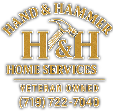 Hand & Hammer Home Services logo with veteran owned label and phone number (719) 722-7040