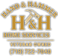 Hand & Hammer Home Services logo with veteran owned label and phone number (719) 722-7040