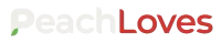Peach loves is written in red and white on a white background