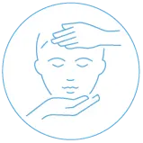 Line-art icon of a person receiving Reiki-like energy healing with hands above and below the head