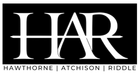 Logo for Hawthorne | Atchison | Riddle featuring the stylized white letters "HAR" on a black rectangle.