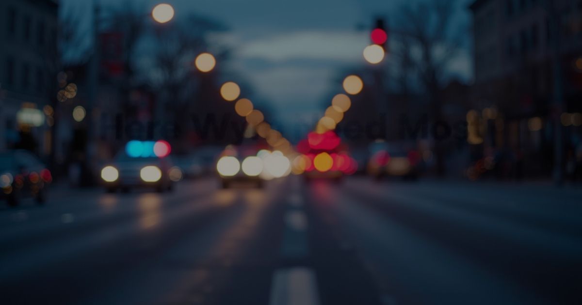 Emergency lights on a Montgomery, Alabama road at night — what to do after a car accident