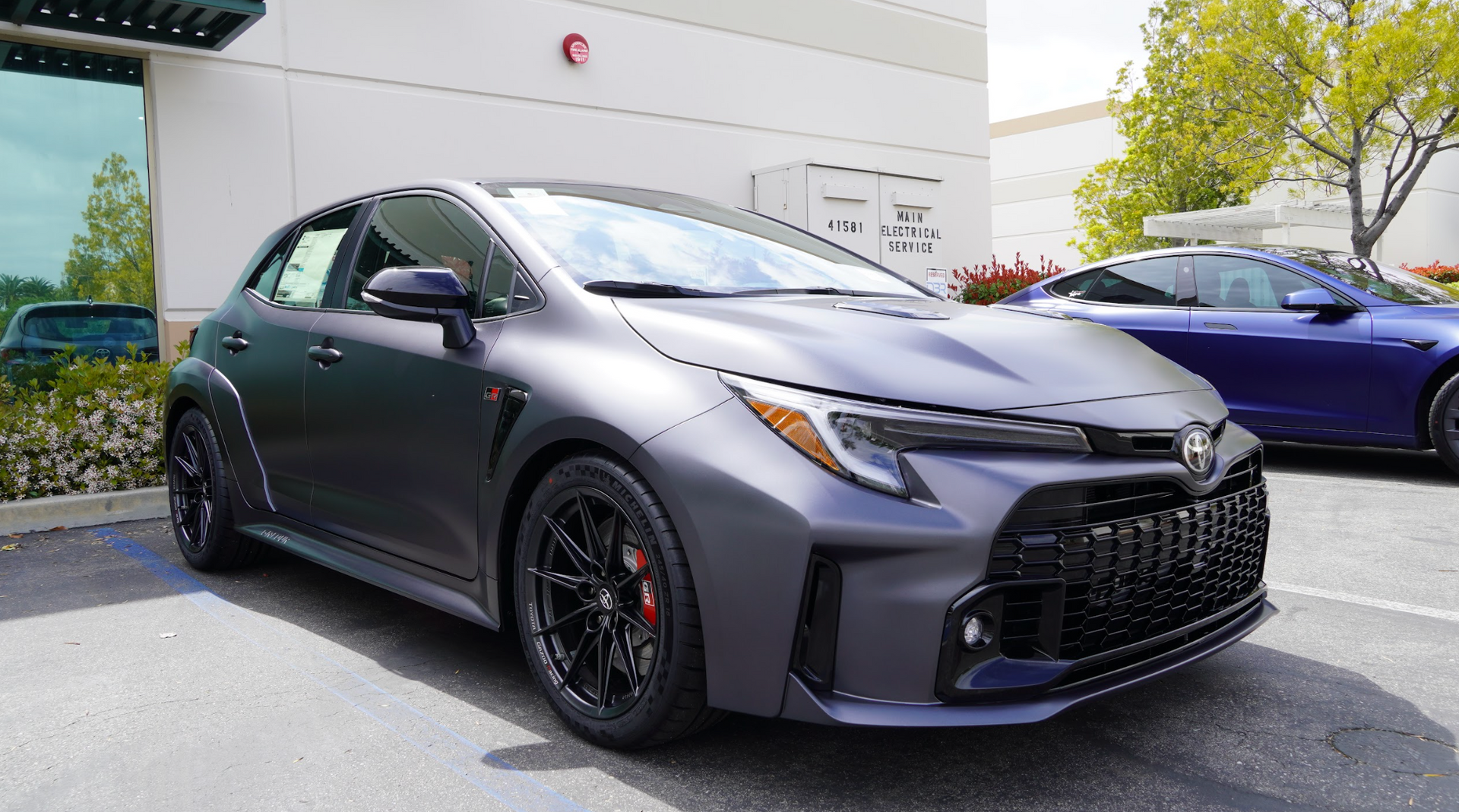 Toyota GR Corolla with matte PPF parked outside
