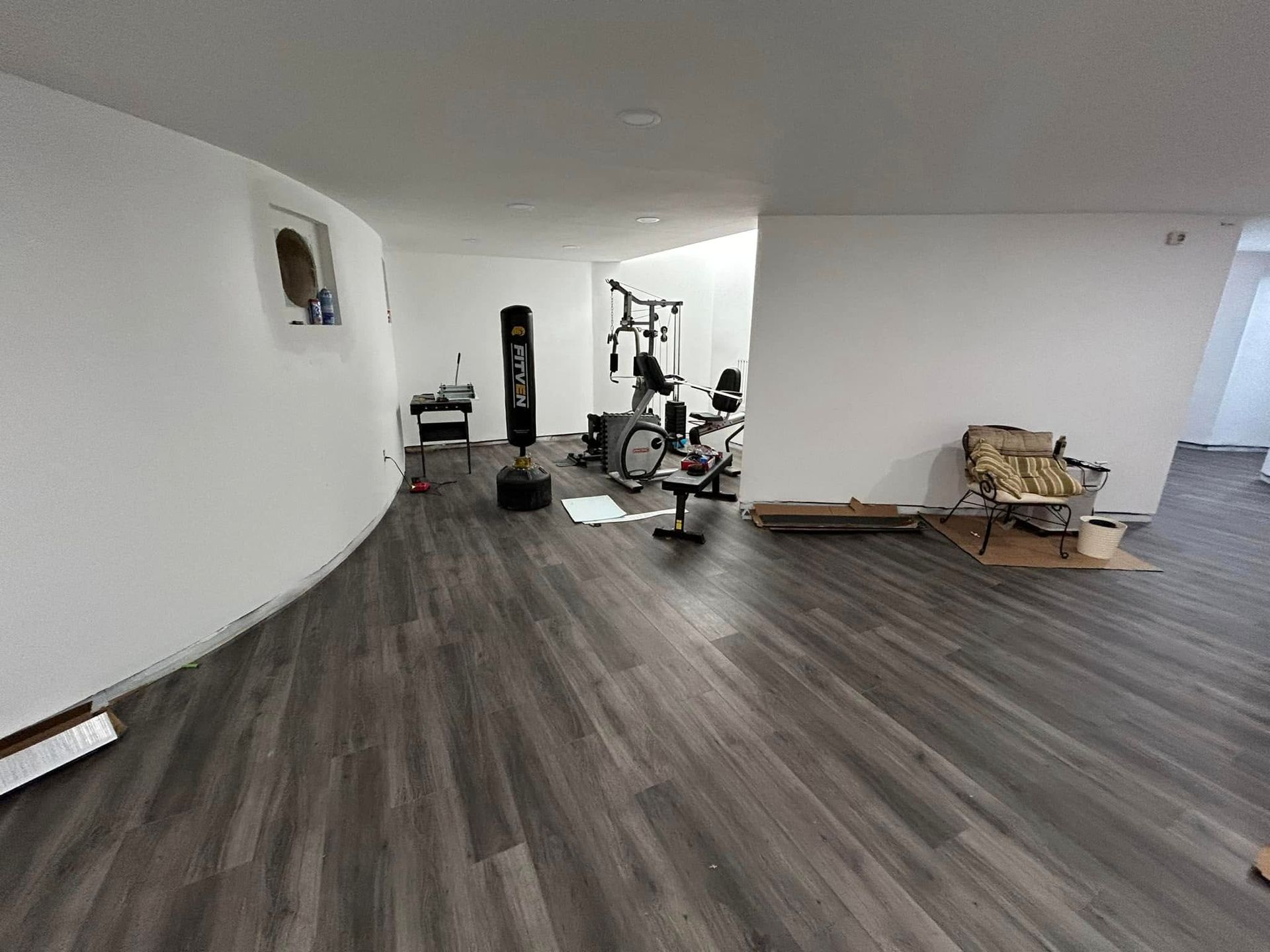 There is a bicycle in the middle of the room.
