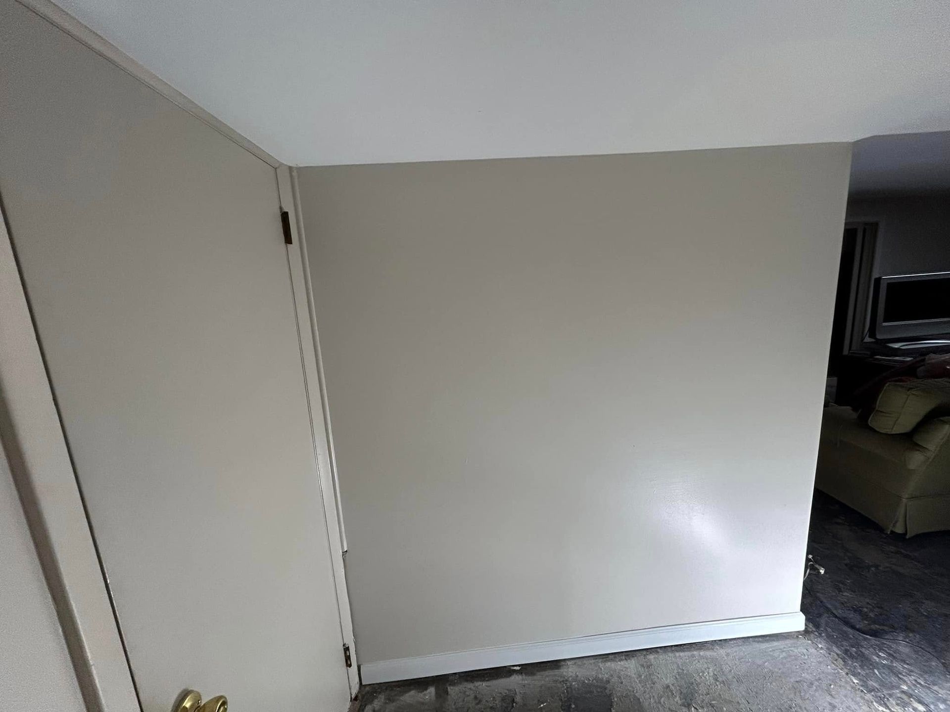 A corner of a room with a door and a wall.