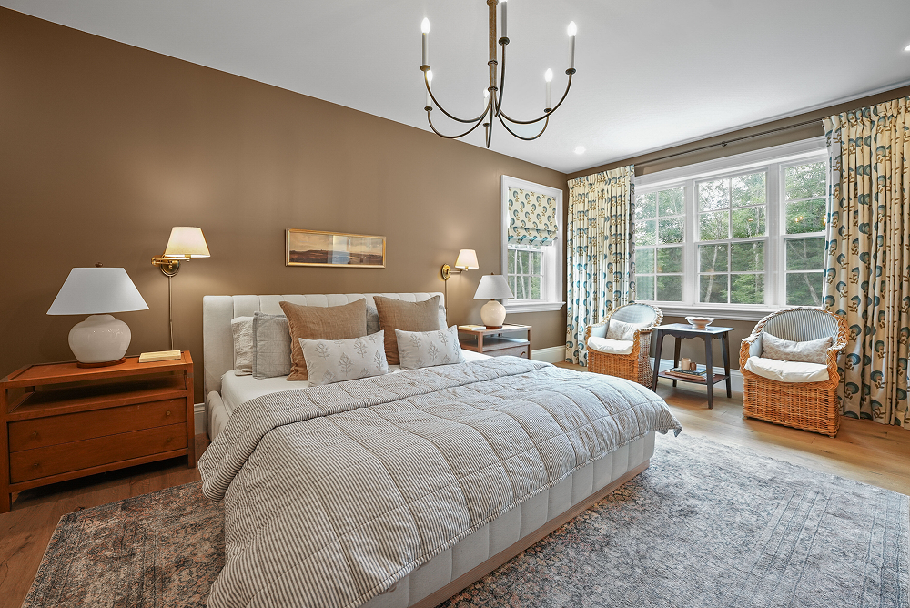 There is a large bed in the middle of the room.