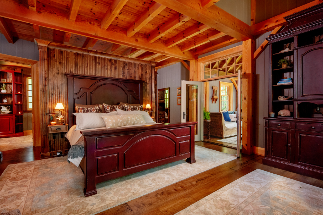 There is a large bed in the middle of the room.