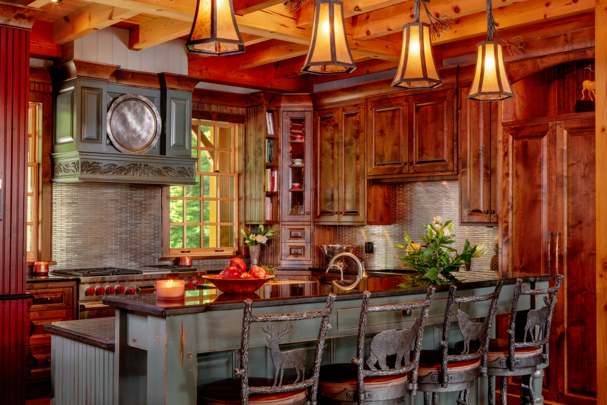 A kitchen with wooden cabinets and stainless steel appliances