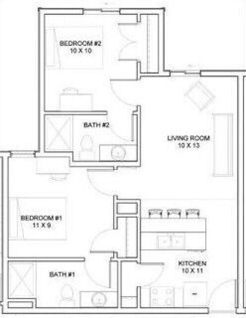 Floor Plan: 2 Bed · 2 Bath · 706 SQ. FT.