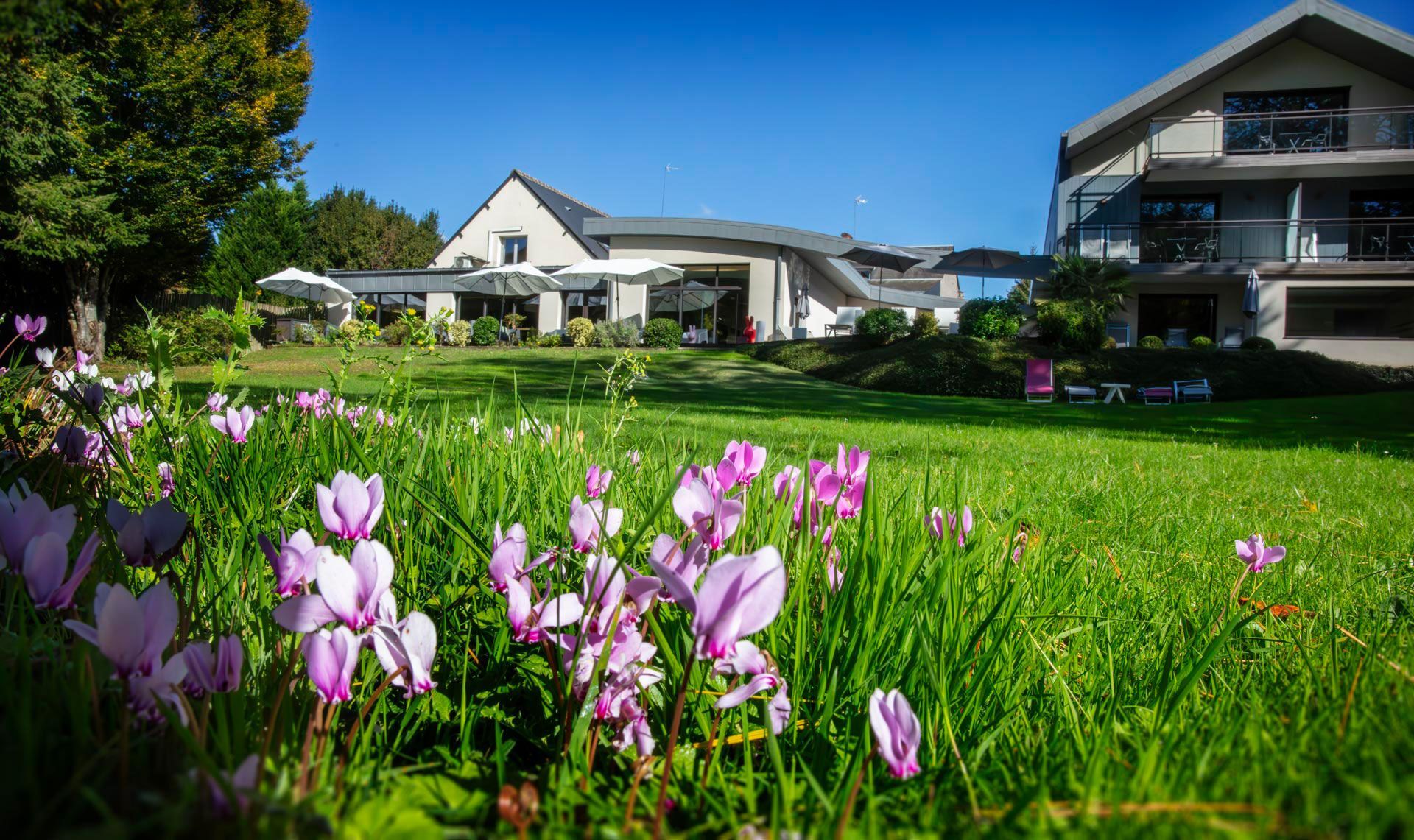 Vue sur le parc de l'hôtel spa restaurant de l'Aubinière situé à Saint-Ouen-les-Vignes près d'Amboise