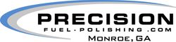 Logo for Precision Fuel Polishing: Blue and silver filter with fuel droplet, inside a hexagon.