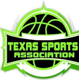 Logo for Texas Sports Association, basketball with text: