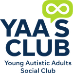Logo for YAA'S CLUB, featuring dark blue text with a lime green speech bubble containing an infinity symbol.