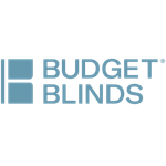 The Budget Blinds logo featuring a blue stylized