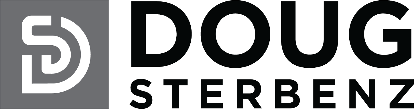 The logo for doug sterbenz is black and white.