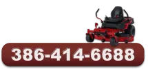 Red zero-turn lawn mower with phone number