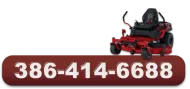 Red zero-turn lawn mower with phone number