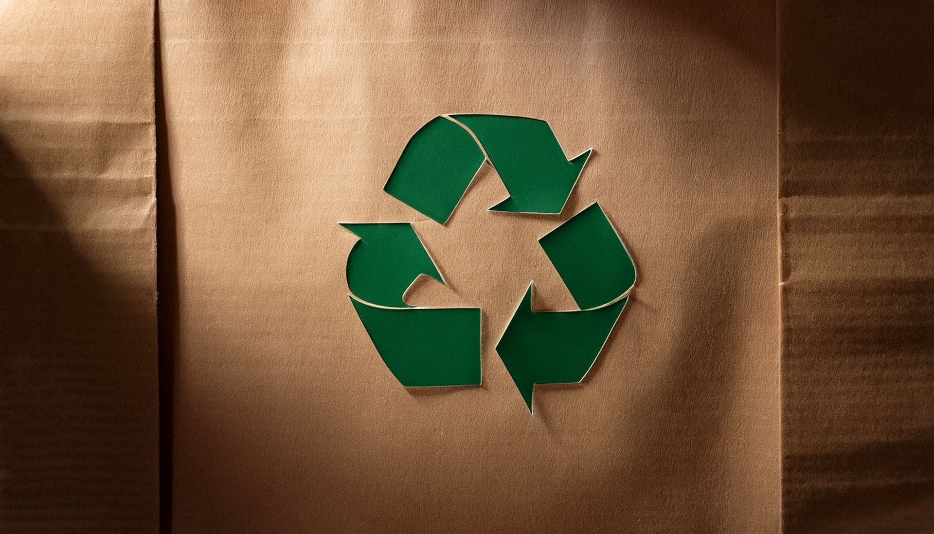Green recycling symbol on a brown cardboard background. Green recycling symbol on a brown cardboard background.