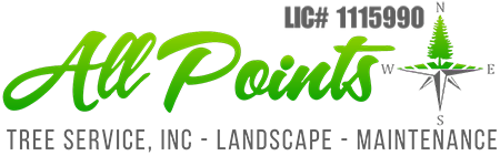 The logo for all points tree service inc landscape maintenance