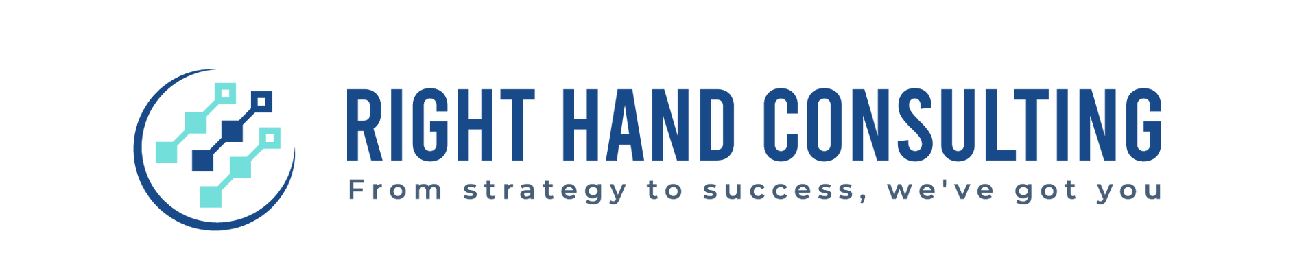 Logo: "Right Hand Consulting" in dark blue text, with a graphic of interconnected dots and a tagline.