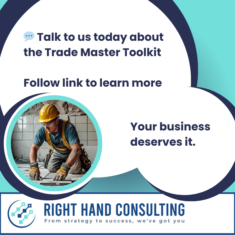 Tradesperson using tools promoting the Trade Master Toolkit contact call-to-action