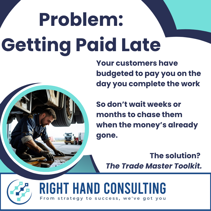 Tradesperson working while highlighting the problem of late customer payments