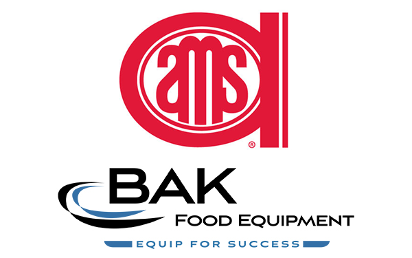 A red and black logo for bak food equipment