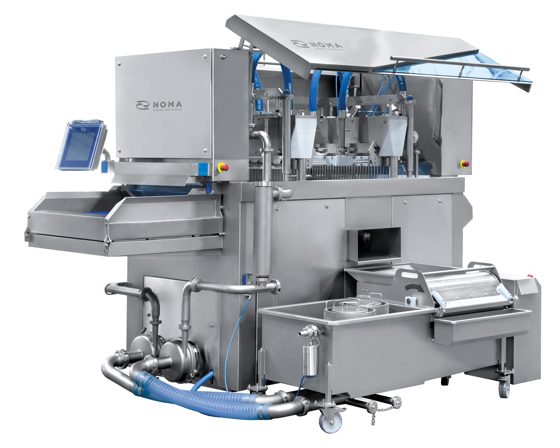 A stainless steel machine with a hose attached to it.