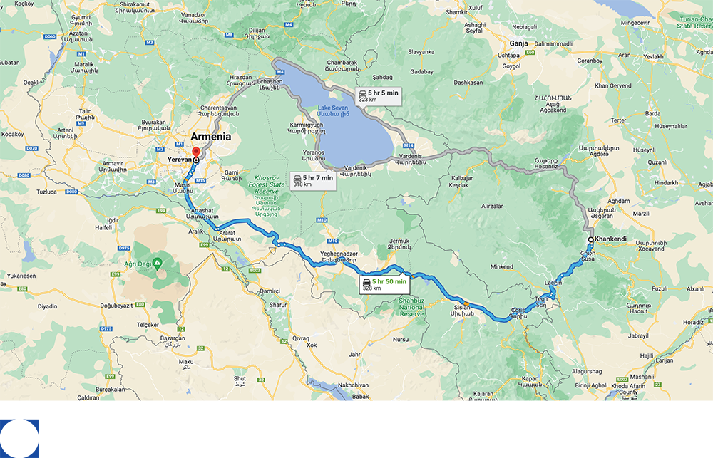 Map showing a blue route from La Puebla through mountainous terrain to a lake.