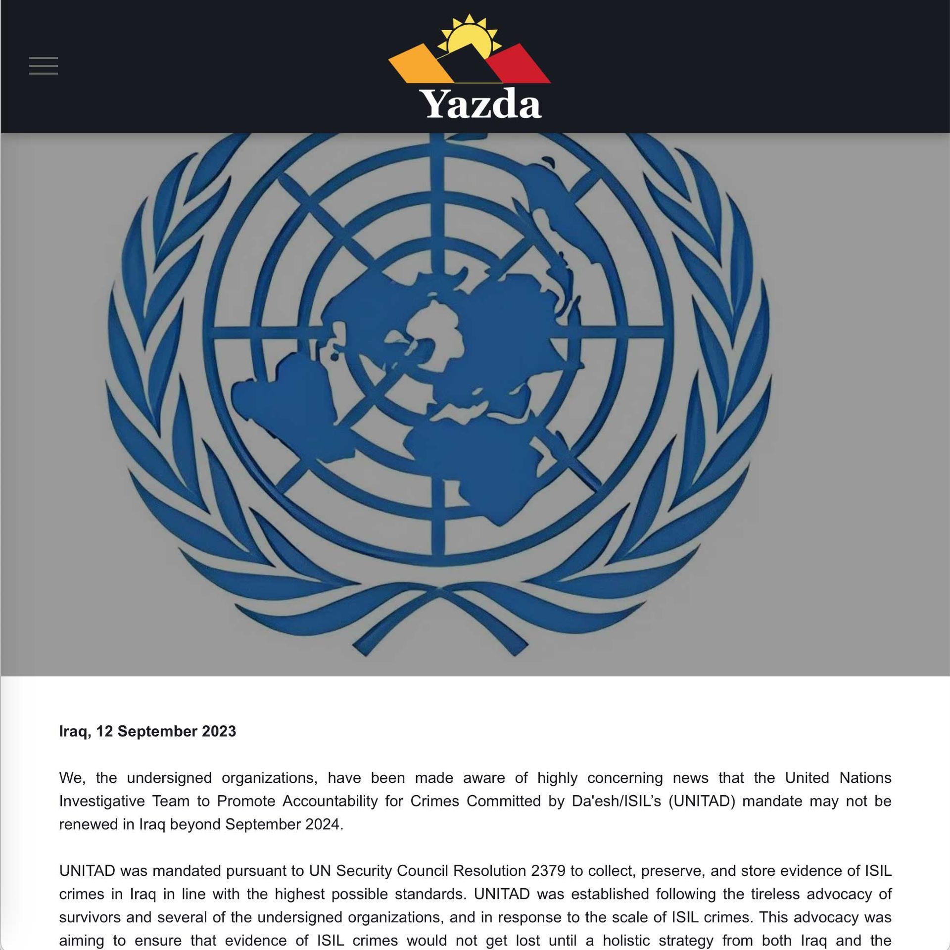 Press release in collaboration with Yazda ZPO and UN.