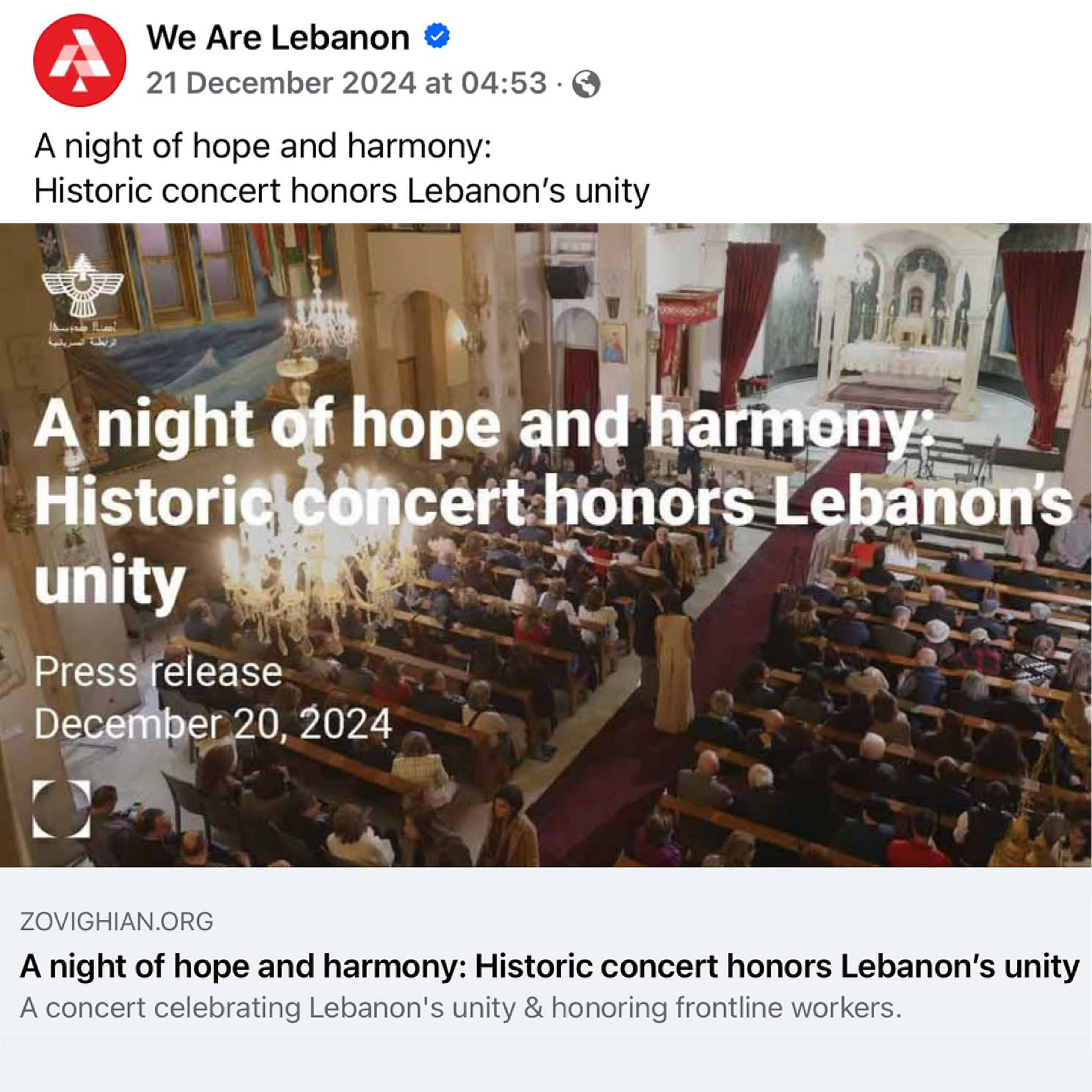 We Are Lebanon feature showing a Giving Voice to Hope concert inside a church