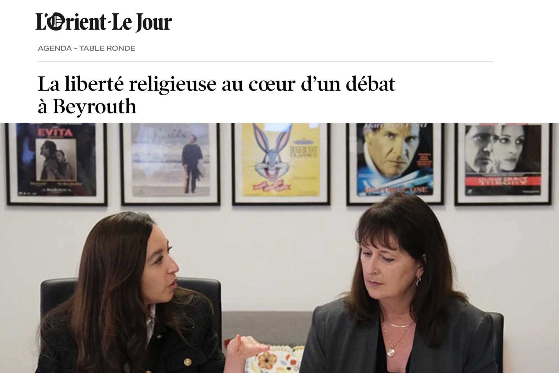 L'Orient - Le Jour feature about International religious freedom. Photo of Lynn Zovighian & Nadine Maenza during roundtable.