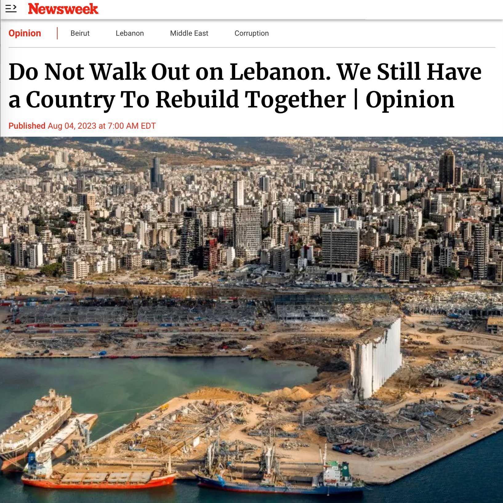 Newsweek article by Lynn Zovighian; View of Beirut, Lebanon; Headline: