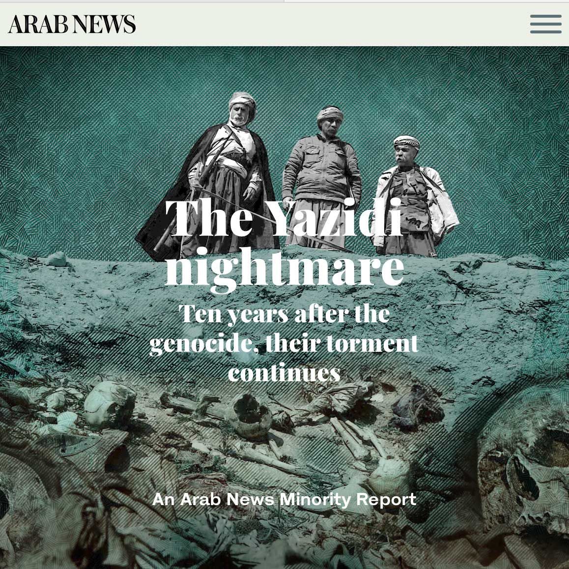 Arab News article on the Yazidi genocide. Headline reads: