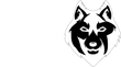 Black-and-white wolf face logo inside a heart outline on a white background
