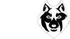 Black-and-white wolf face logo inside a heart outline on a white background
