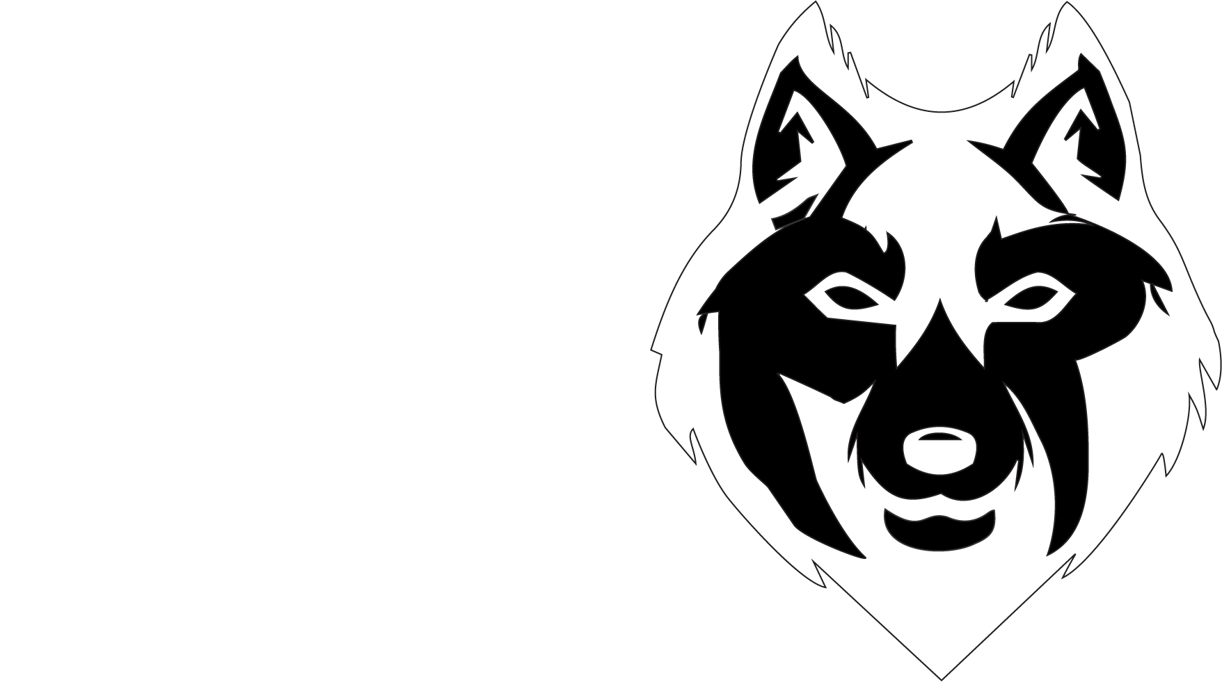 Black-and-white wolf face logo inside a heart outline on a white background