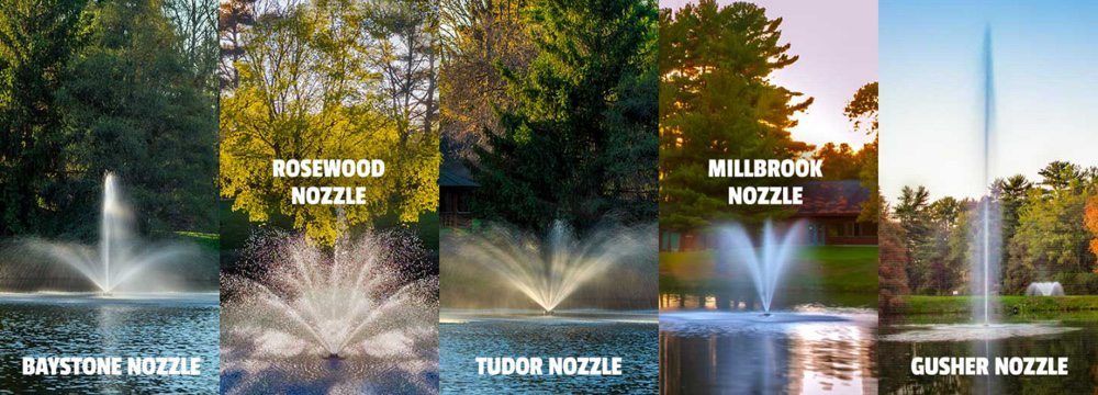 There are three different types of fountain nozzles in this picture.
